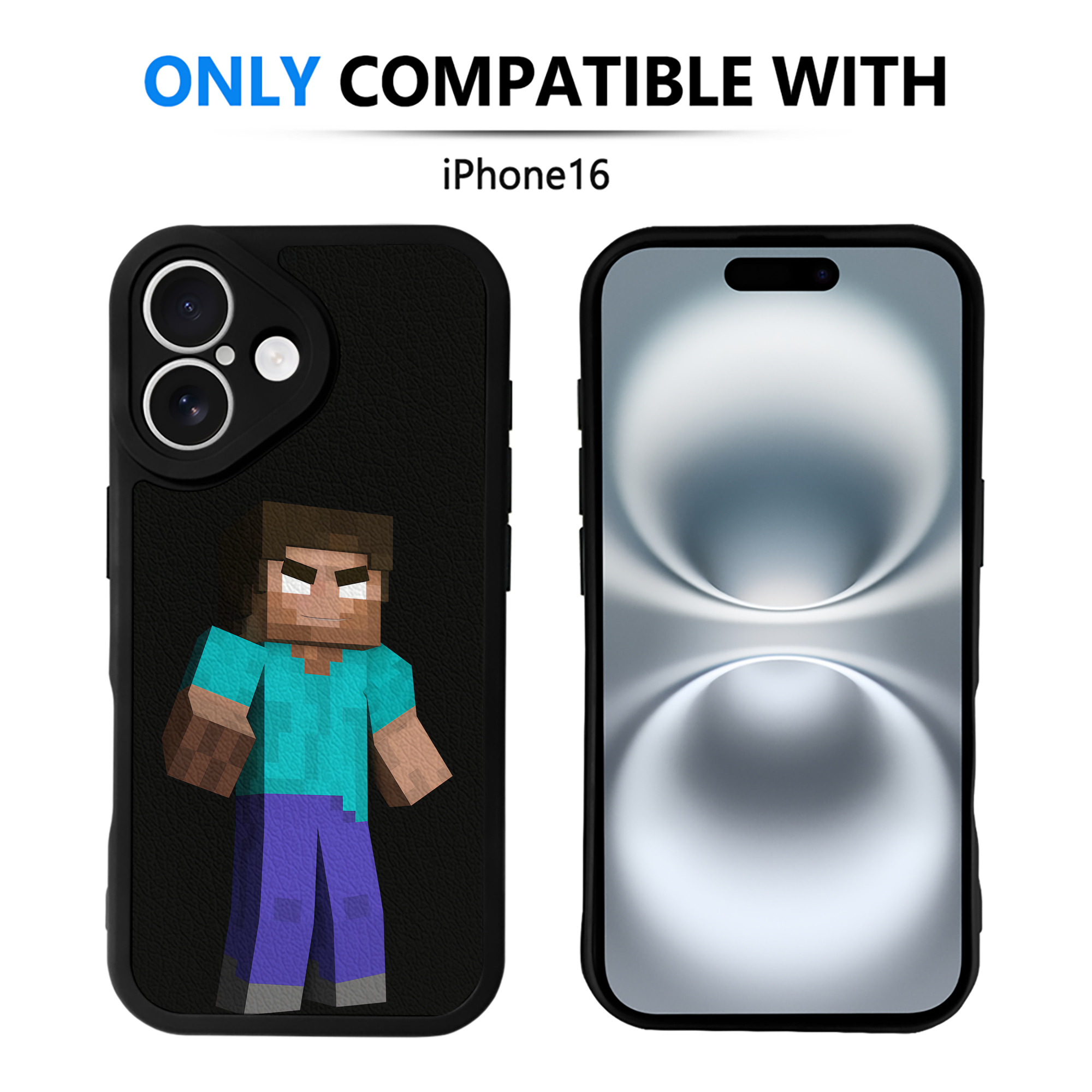 （画像用） マインクラフト ブロックの世界 Minecraft MC Block world 【iPhone 16シリーズ対応】シリコンスマホケース（レザー調） 材質：シリコン